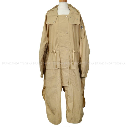 MONCLER Military coat Long jacket with hood by Sologne Giubbotto Beige Nylon #TG2 Silver HW[EXCELLENT][Authentic]