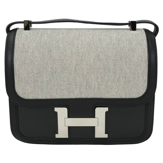 [Pre-loved] HERMES Shoulder bag Constance 3 24 MM Noir (Black)/Ecru Toile H. Berlinne/Epson/Swift Silver HW Stamp C[LIKE NEW][Authentic]