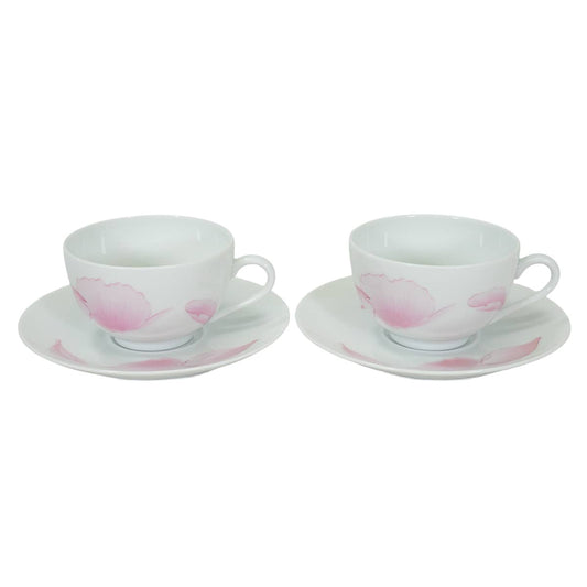 HERMES tableware Teacup & Saucer, Pivoine, Set of 2 Pink Porcelain[EXCELLENT][Authentic]