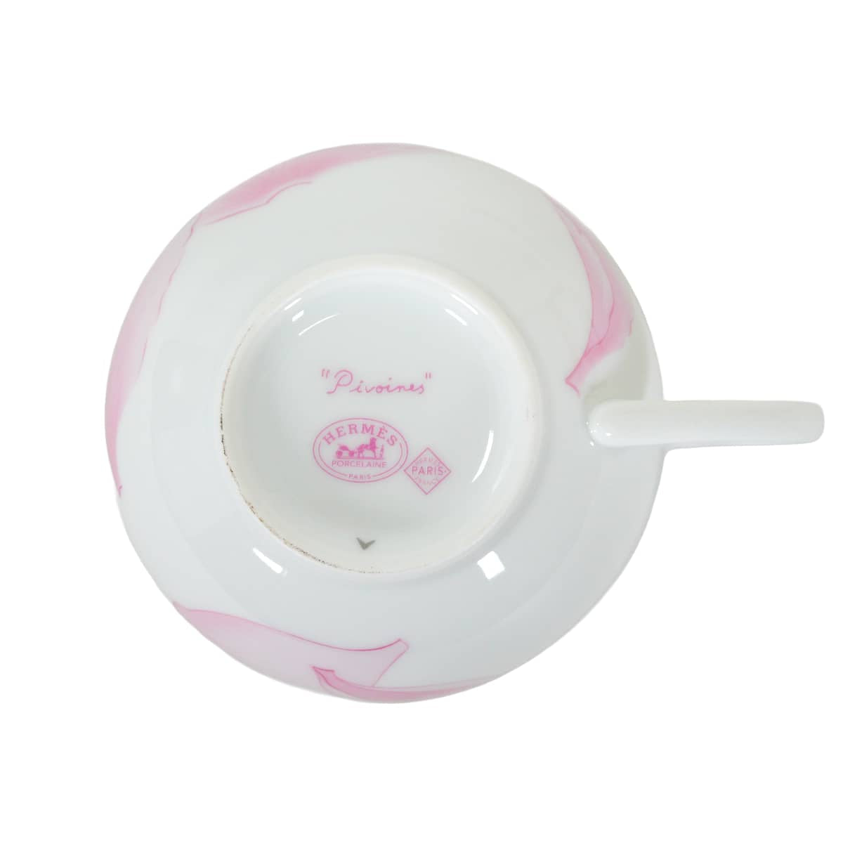 HERMES tableware Teacup & Saucer, Pivoine, Set of 2 Pink Porcelain[EXCELLENT][Authentic]