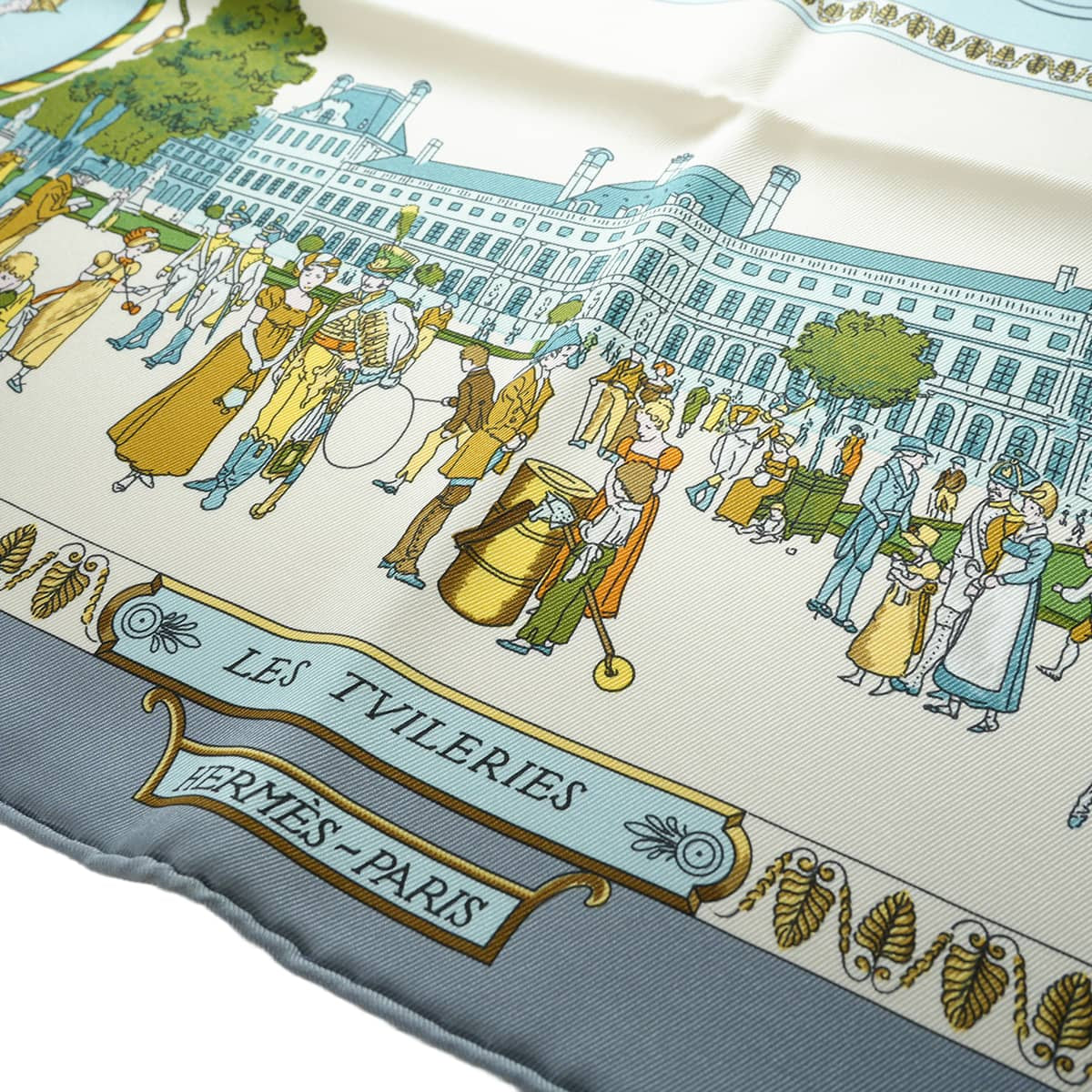 2020AW HERMES scarf Carre 70 Promenades de ParisGris/Cream/Blue Silk100% H981350S 03[EXCELLENT][Authentic]
