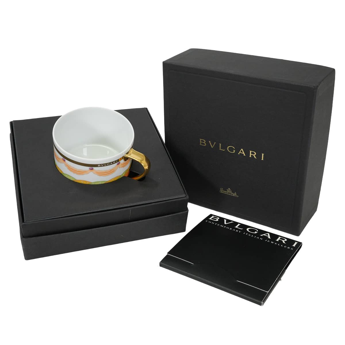 BVLGARI tableware Rosenthal Teacup & Saucer Dolce Deco Blanc (White)/Multicolor Porcelain[EXCELLENT][Authentic]