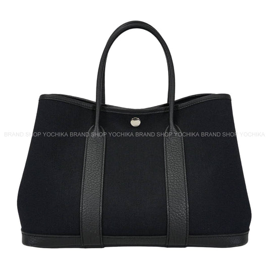 [Pre-loved] HERMES tote bag Garden Party 30 TPM Noir (Black) Toile Militaire/Veau Negonda Silver HW Stamp B[USED SA][Authentic]