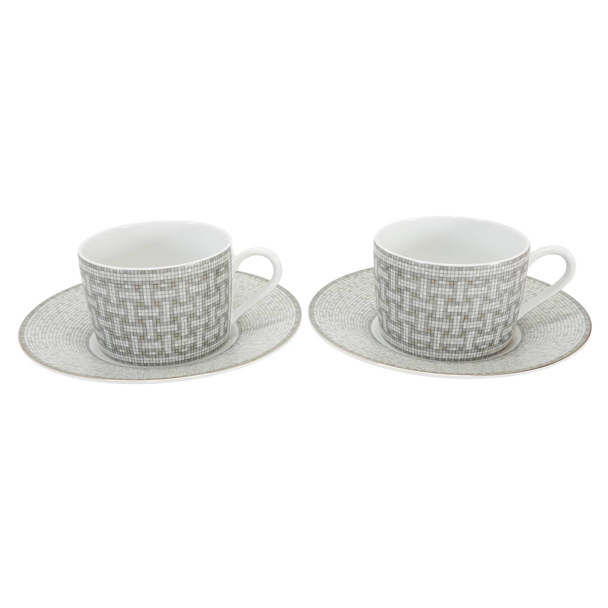 HERMES tableware mug cup Tea cups and saucers 2SET Mosaique au 24Platinum Porcelain[BRAND NEW][Authentic]