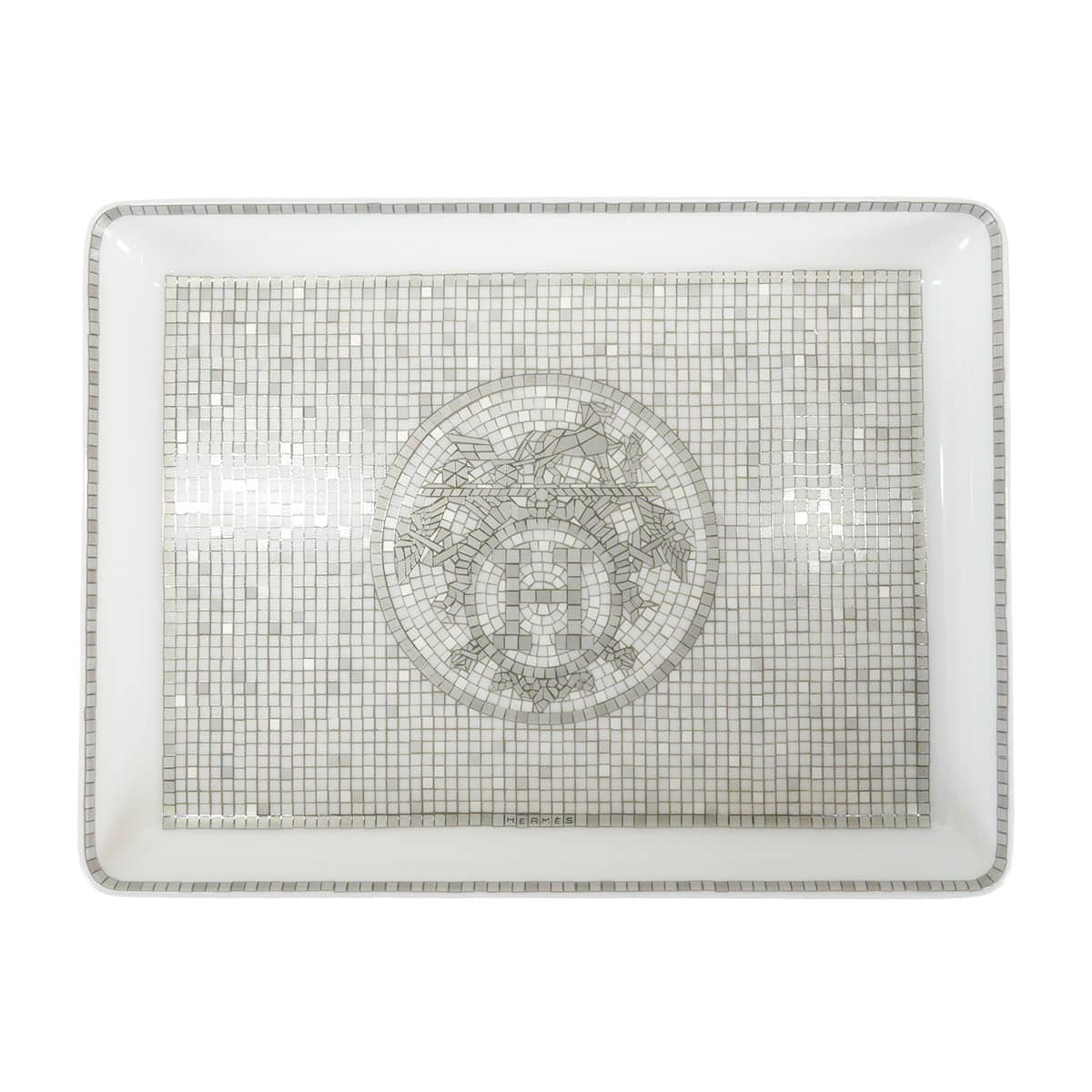 HERMES tableware Tray Mosaique au 24 PMPlatinum Porcelain[BRAND NEW][Authentic]