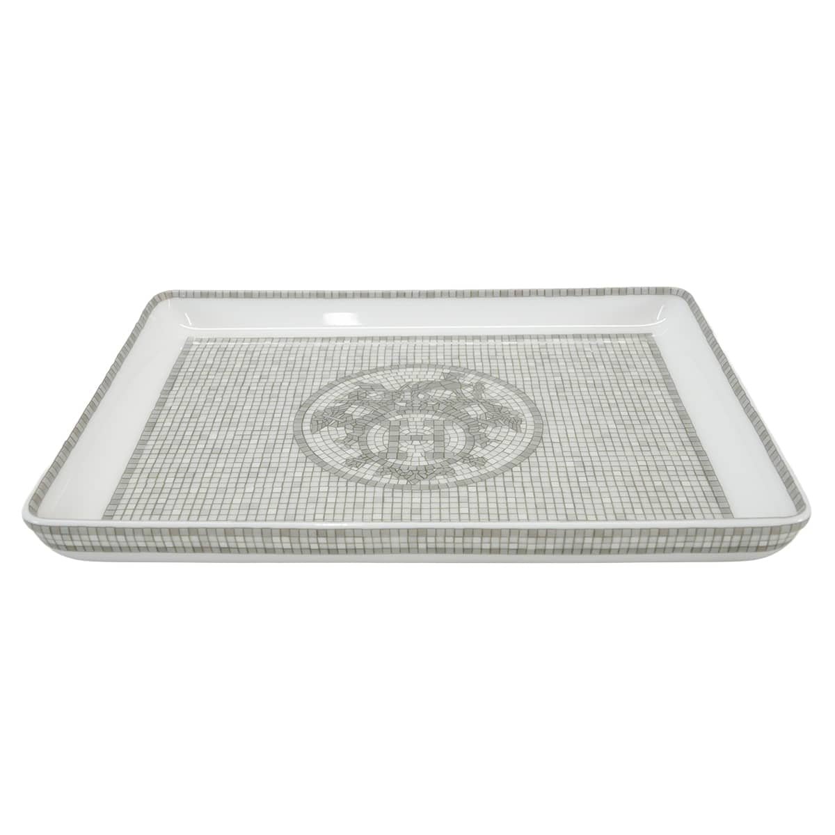 HERMES tableware Tray Mosaique au 24 PMPlatinum Porcelain[BRAND NEW][Authentic]