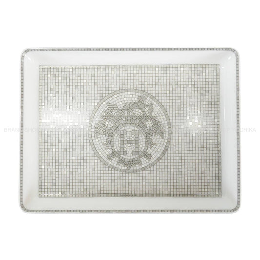 HERMES tableware Tray Mosaique au 24 PMPlatinum Porcelain[BRAND NEW][Authentic]
