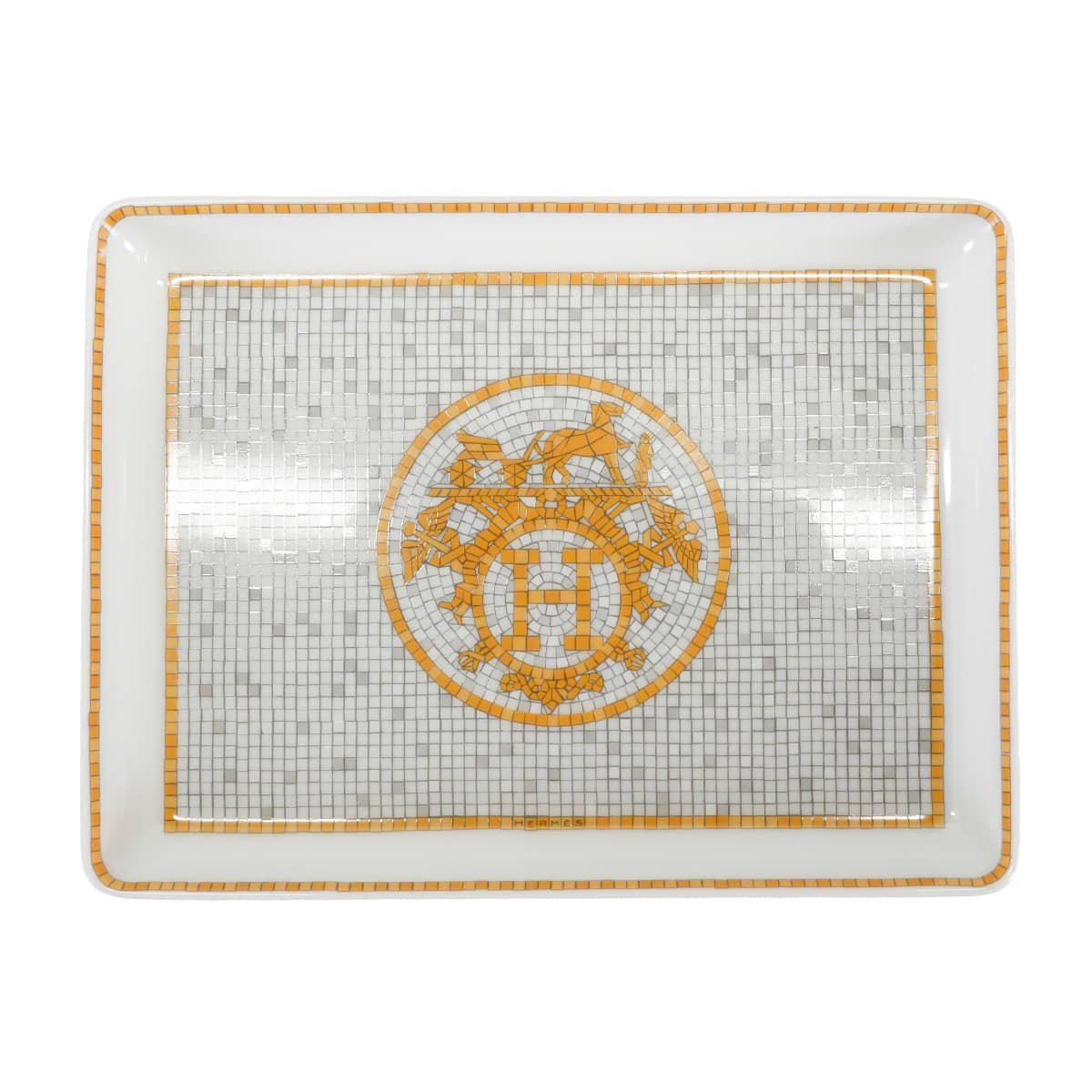 HERMES tableware Tray Mosaique au 24 PMGold Porcelain[BRAND NEW][Authentic]