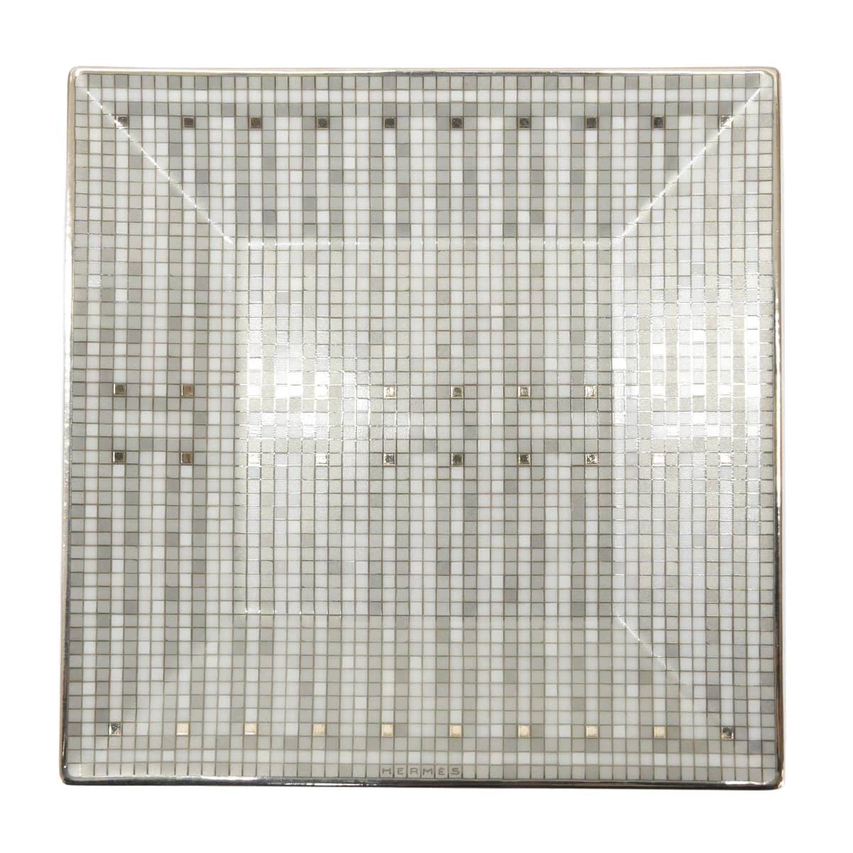 HERMES Plate Petit Carre No.2 Mosaique au 24Platinum Porcelain[BRAND NEW][Authentic]