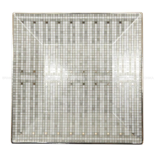 HERMES Plate Petit Carre No.2 Mosaique au 24Platinum Porcelain[BRAND NEW][Authentic]