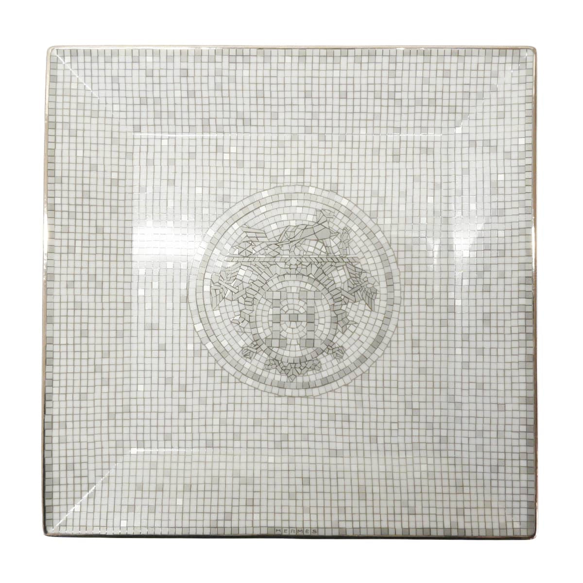 HERMES Plate Petit Carre No.3 Mosaique au 24Platinum Porcelain[BRAND NEW][Authentic]