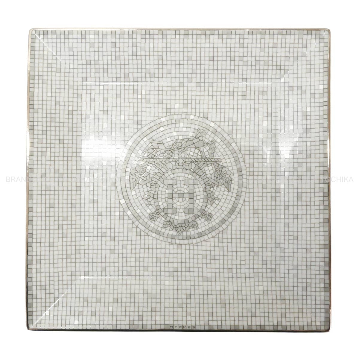 HERMES Plate Petit Carre No.3 Mosaique au 24Platinum Porcelain[BRAND NEW][Authentic]
