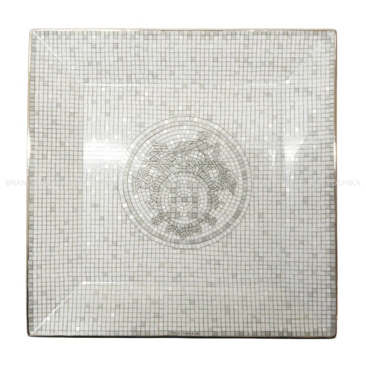 HERMES Plate Petit Carre No.3 Mosaique au 24Platinum Porcelain[BRAND NEW][Authentic]