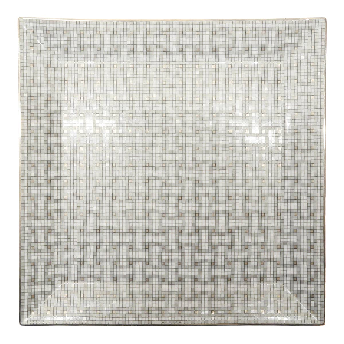HERMES Plate Petit Carre No.4 Mosaique au 24Platinum Porcelain[BRAND NEW][Authentic]