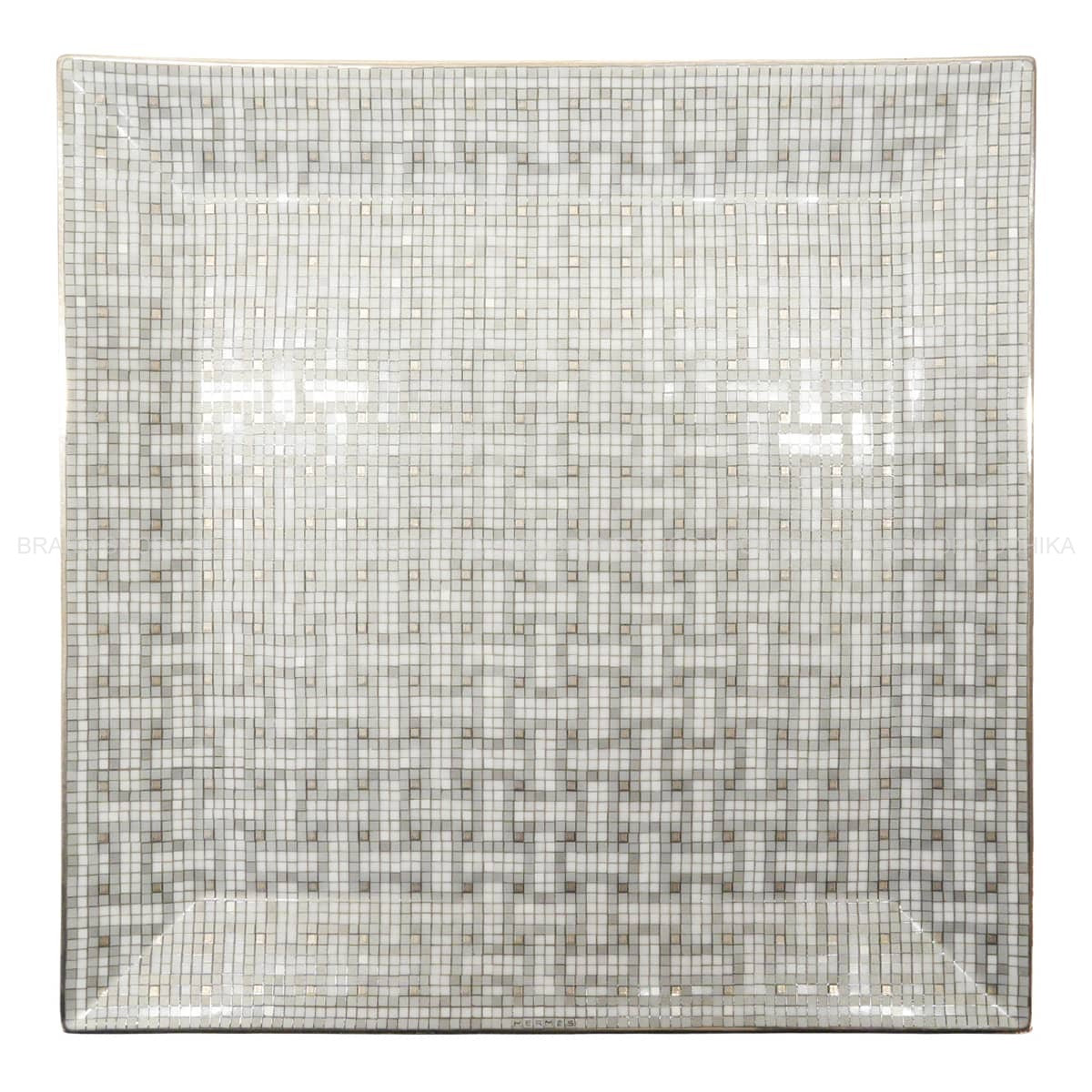 HERMES Plate Petit Carre No.4 Mosaique au 24Platinum Porcelain[BRAND NEW][Authentic]