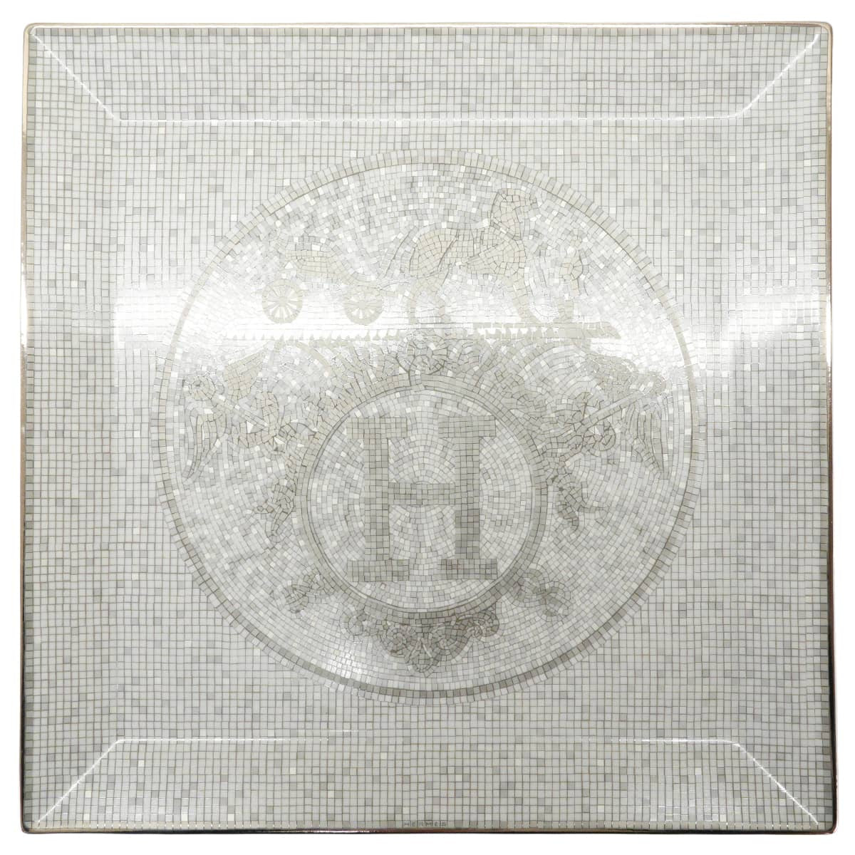 HERMES Plate Petit Carre No.5 Mosaique au 24Platinum Porcelain[BRAND NEW][Authentic]