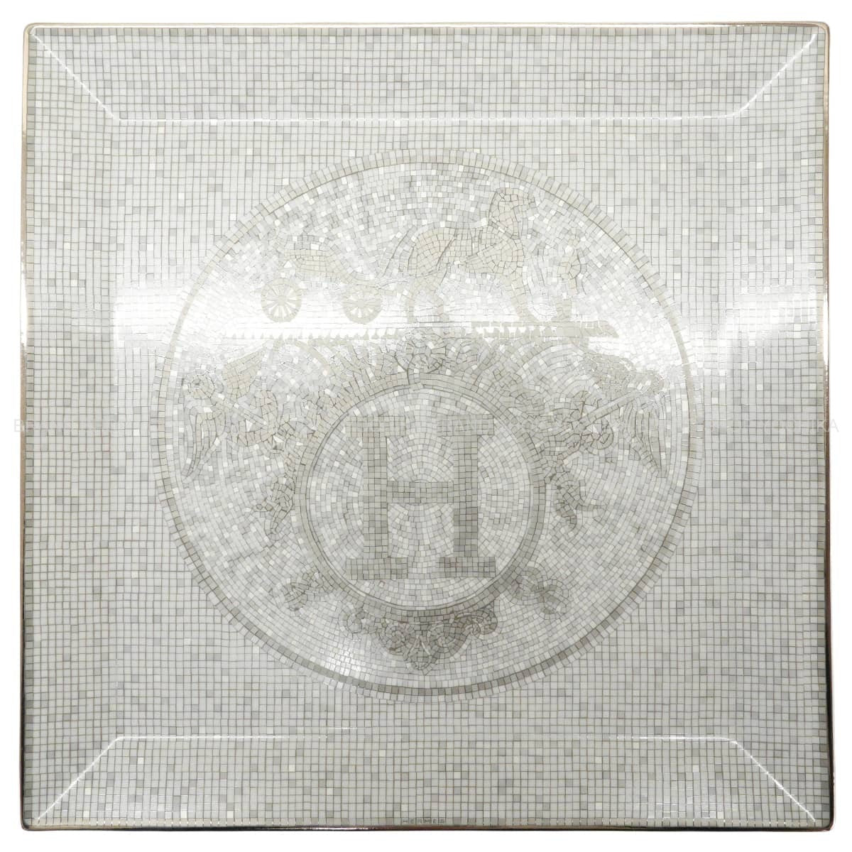 HERMES Plate Petit Carre No.5 Mosaique au 24Platinum Porcelain[BRAND NEW][Authentic]