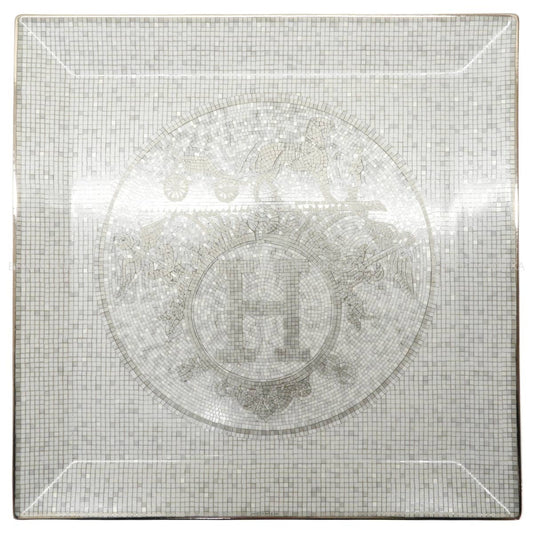 HERMES Plate Petit Carre No.5 Mosaique au 24Platinum Porcelain[BRAND NEW][Authentic]