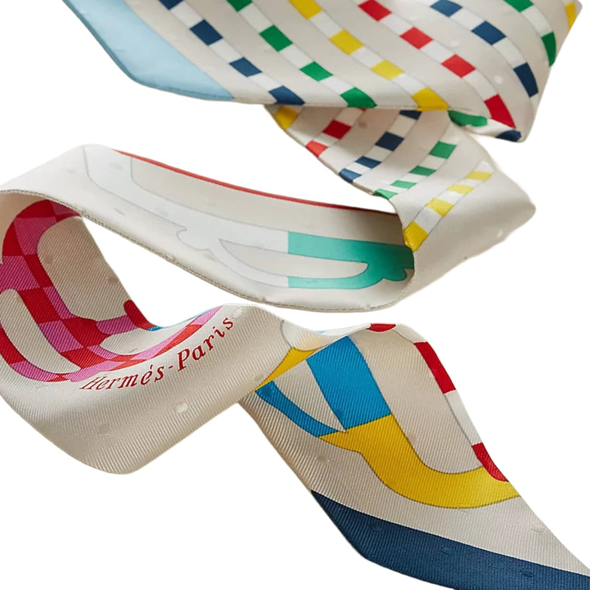 2023AW HERMES scarf Twilly Plumetis Bouclerie Moderne Craie/Blue/Rouge Silk100% H063351S 07[EXCELLENT][Authentic]