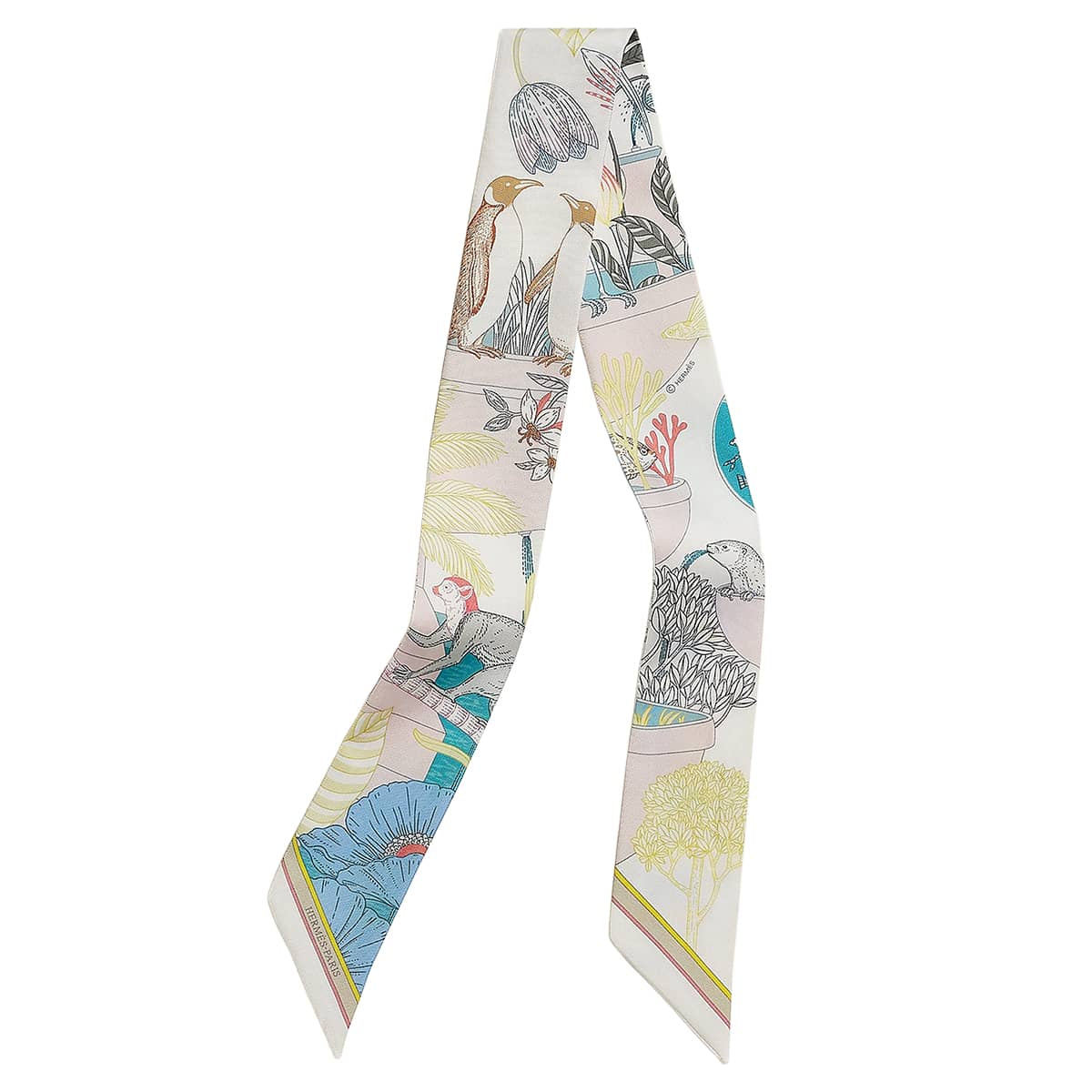 HERMES scarf Twilly Precious ParadiseRose pale/Blanc (White)/Blue Silk100% H064094S03[BRAND NEW][Authentic]