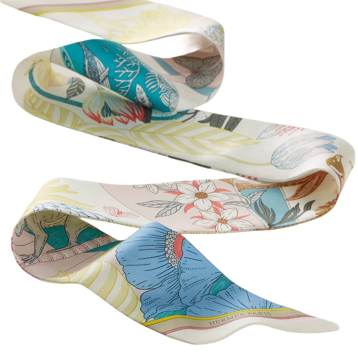HERMES scarf Twilly Precious ParadiseRose pale/Blanc (White)/Blue Silk100% H064094S03[BRAND NEW][Authentic]