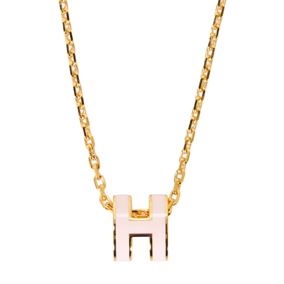 HERMES necklace Mini Pop H Pendant Rose Dragee Gold plated/Lacquer Gold HW[BRAND NEW][Authentic]