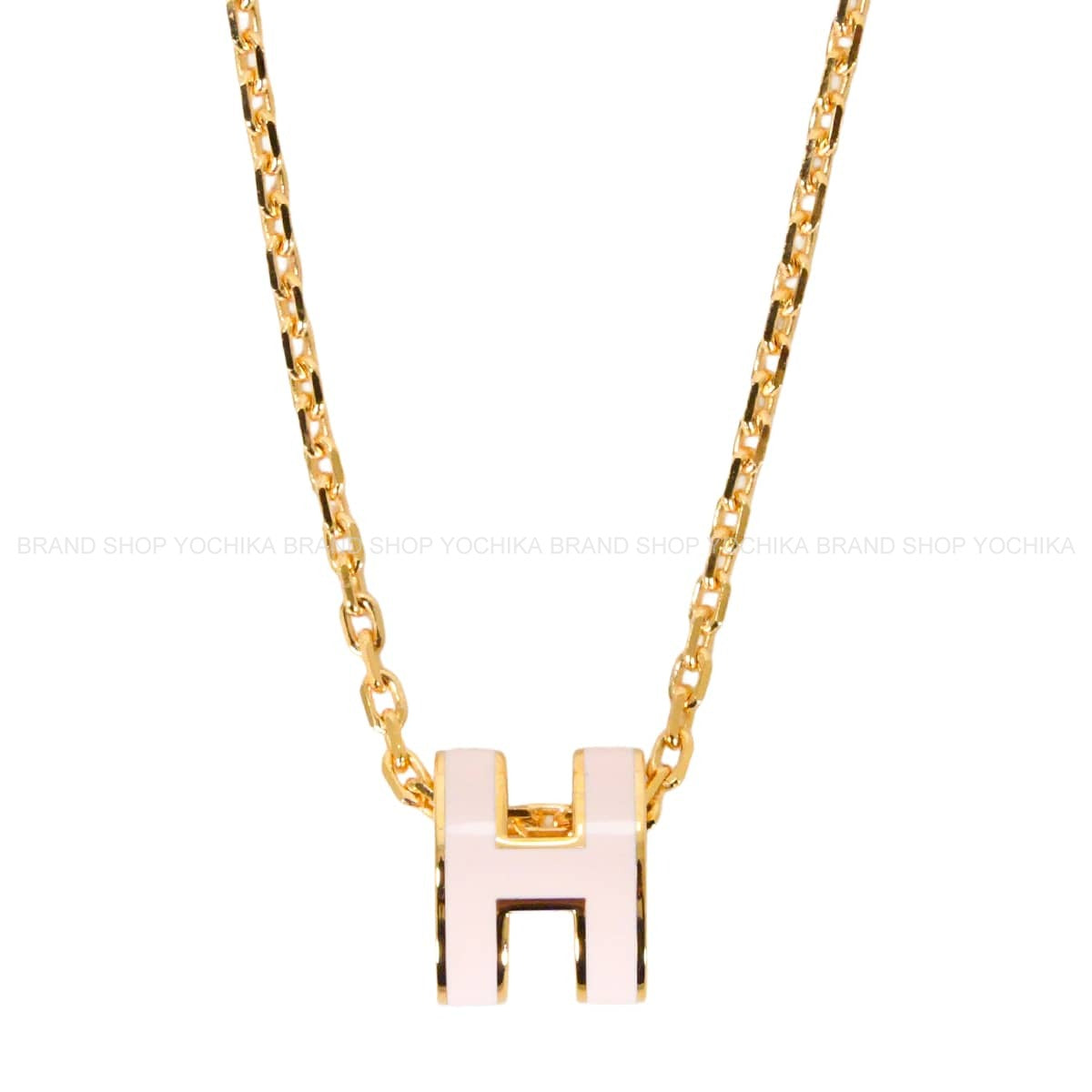 HERMES necklace Mini Pop H Pendant Rose Dragee Gold plated/Lacquer Gold HW[BRAND NEW][Authentic]