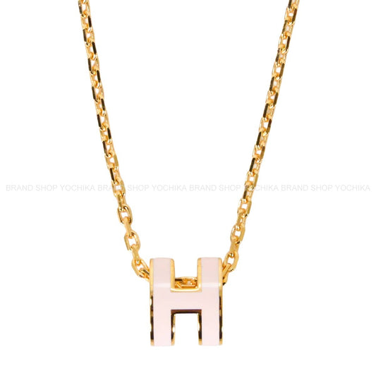 HERMES necklace Mini Pop H Pendant Rose Dragee Gold plated/Lacquer Gold HW[BRAND NEW][Authentic]