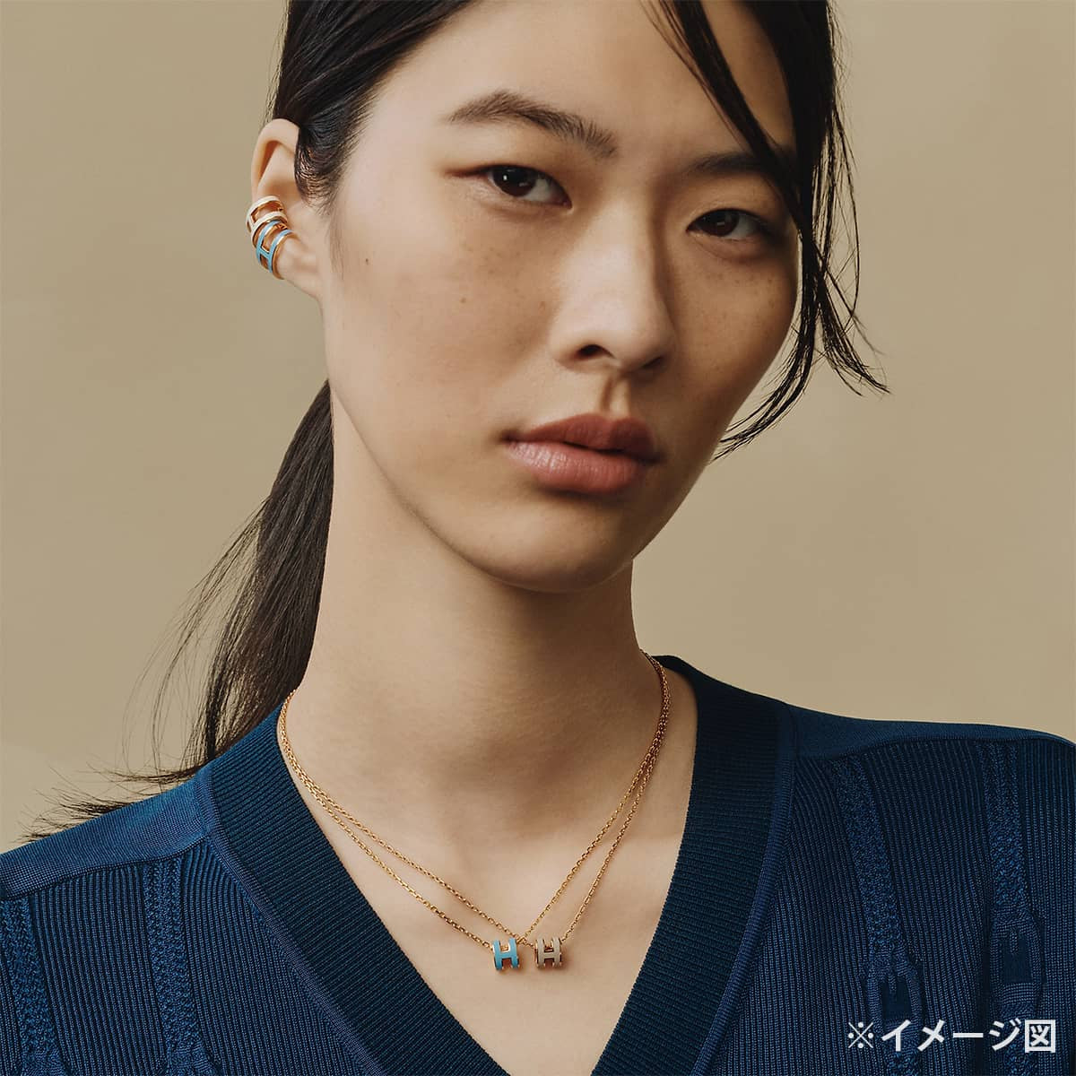 HERMES necklace Mini Pop H Pendant Marron Grace Gold plated/Lacquer Gold HW[BRAND NEW][Authentic]