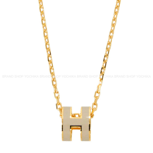 HERMES necklace Mini Pop H Pendant Marron Grace Gold plated/Lacquer Gold HW[BRAND NEW][Authentic]