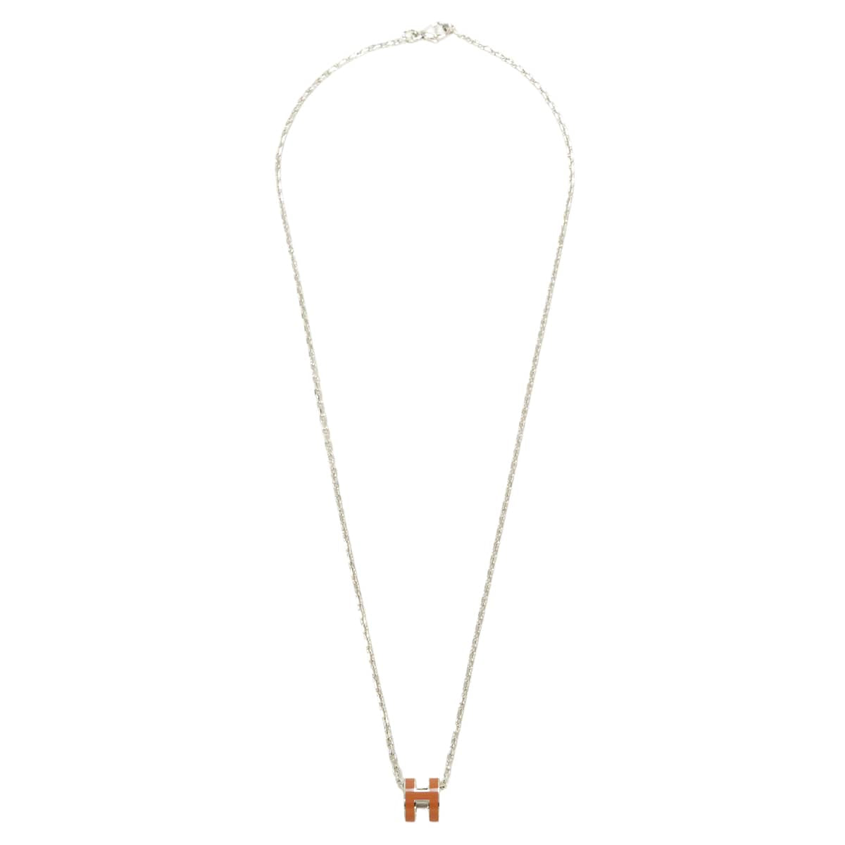 HERMES necklace Mini Pop H Pendant Gold Silver plated/Lacquer Silver HW[BRAND NEW][Authentic]