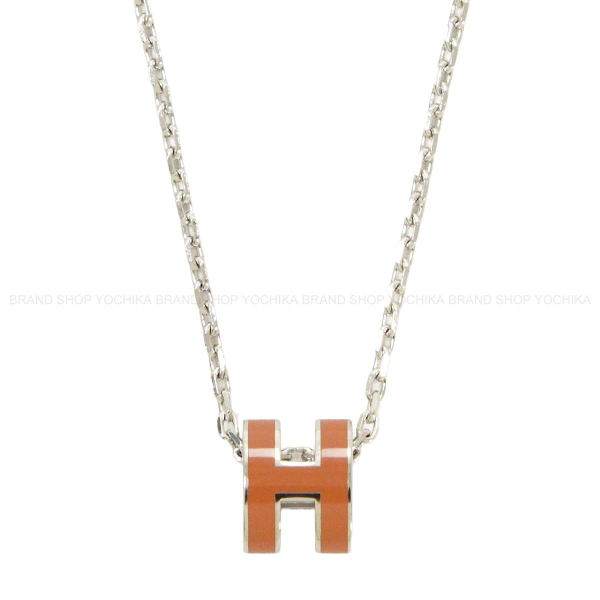 HERMES necklace Mini Pop H Pendant Gold Silver plated/Lacquer Silver HW[BRAND NEW][Authentic]