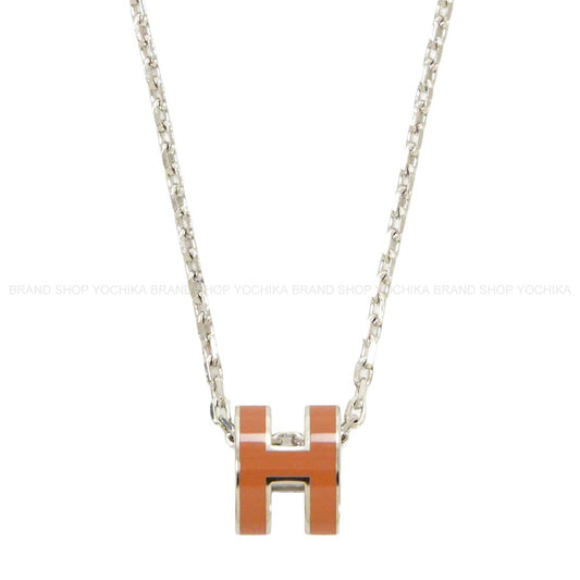 HERMES necklace Mini Pop H Pendant Gold Silver plated/Lacquer Silver HW[BRAND NEW][Authentic]
