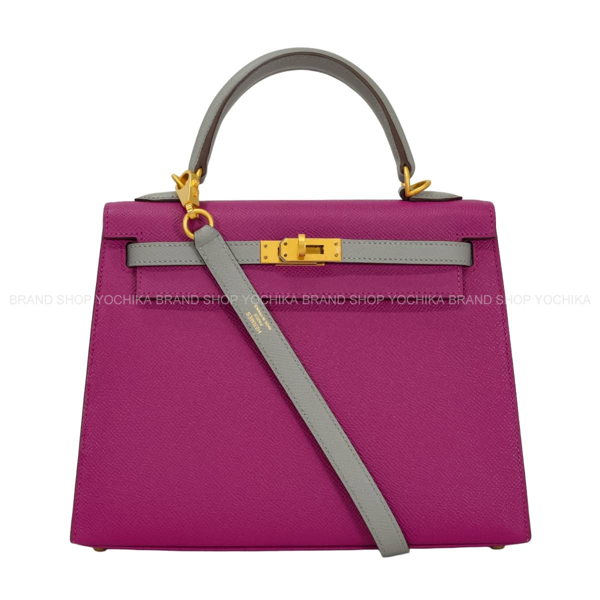 [Pre-loved] HERMES Shoulder bag Kelly25 Sellier Personal order HSS Rose Purple/Gris Mouette Veau Epsom Mat Gold HW Stamp C[LIKE NEW][Authentic]