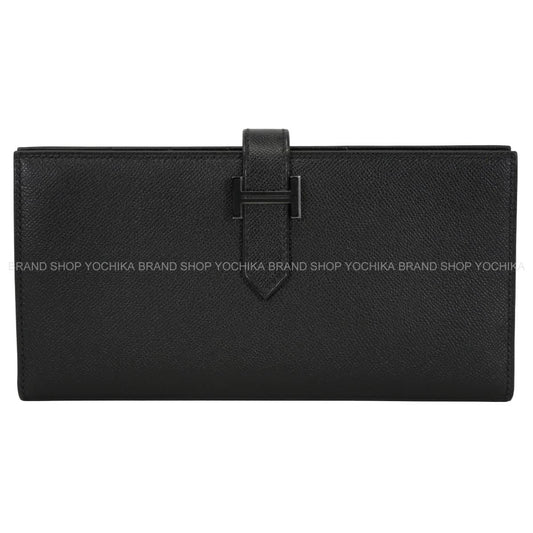 HERMES long wallet Bearn Soufflet SO BLACK Monochrome Noir (Black) Veau Madame Black HW Stamp G[BRAND NEW][Authentic]