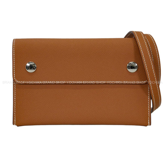 HERMES long wallet Hermesnap To Go Gold Veau Epsom Silver HW Stamp K[EXCELLENT][Authentic]