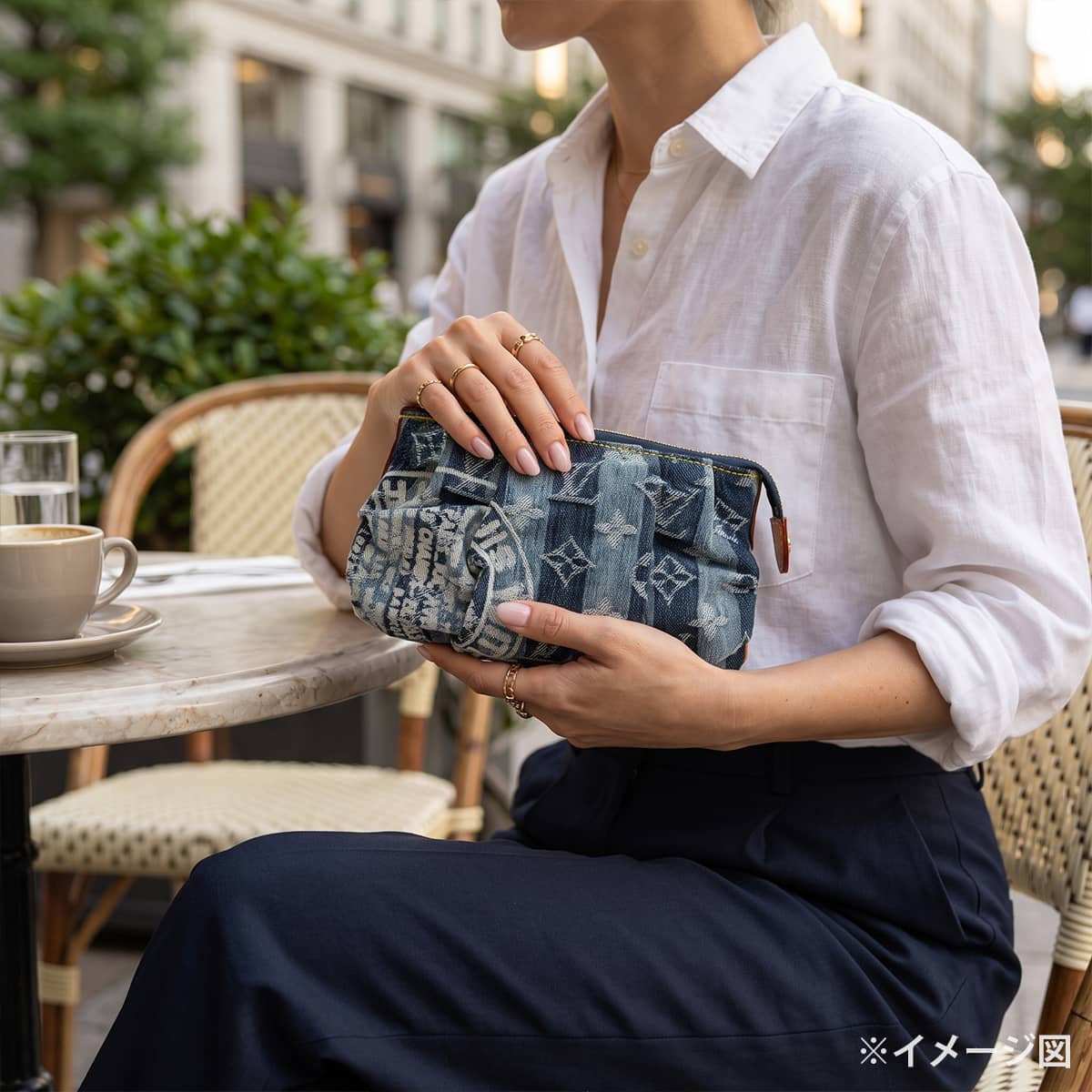 LOUIS VUITTON Pouch Trousse Raye Navy Monogram Denim Gold HW M95335[EXCELLENT][Authentic]