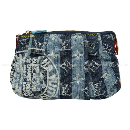 LOUIS VUITTON Pouch Trousse Raye Navy Monogram Denim Gold HW M95335[EXCELLENT][Authentic]