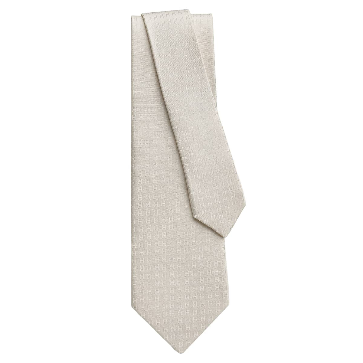 HERMES tie H logo FACONNEE H Blanc (White) Silk100%[EXCELLENT][Authentic]