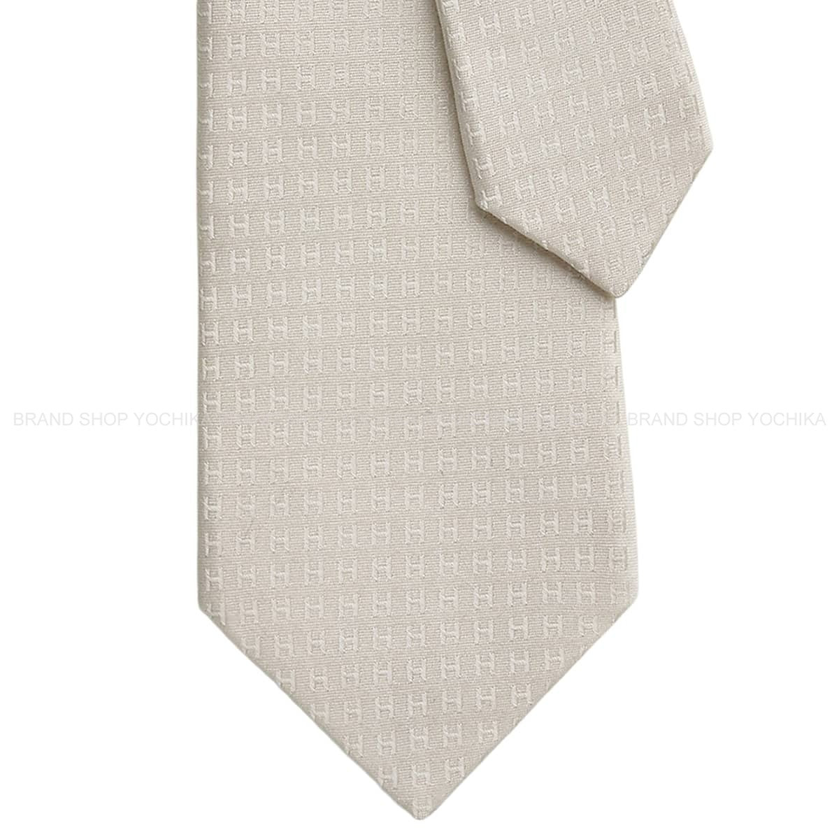 HERMES tie H logo FACONNEE H Blanc (White) Silk100%[EXCELLENT][Authentic]