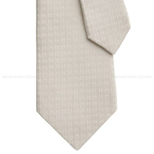 HERMES tie H logo FACONNEE H Blanc (White) Silk100%[EXCELLENT][Authentic]