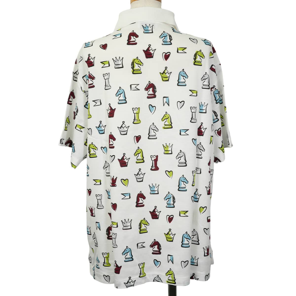 2022SS HERMES Polo shirt Men's Short-Sleeved Chess Print Blanc (White)/Multicolor Cotton100% #XL[EXCELLENT][Authentic]