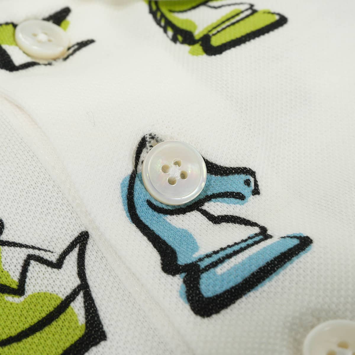 2022SS HERMES Polo shirt Men's Short-Sleeved Chess Print Blanc (White)/Multicolor Cotton100% #XL[EXCELLENT][Authentic]