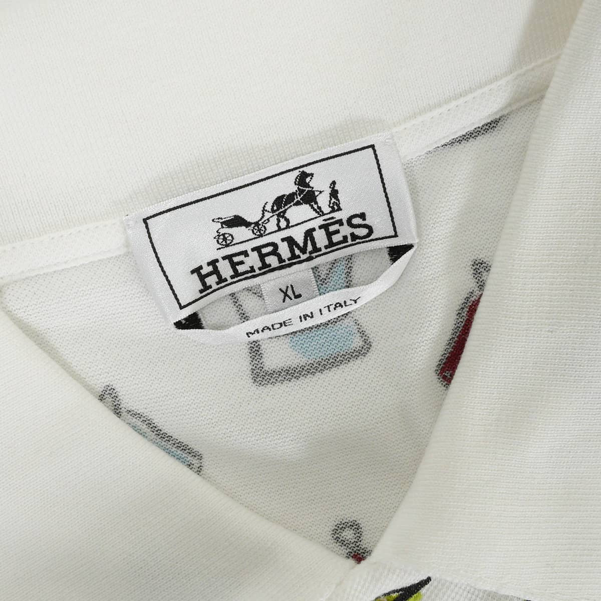 2022SS HERMES Polo shirt Men's Short-Sleeved Chess Print Blanc (White)/Multicolor Cotton100% #XL[EXCELLENT][Authentic]