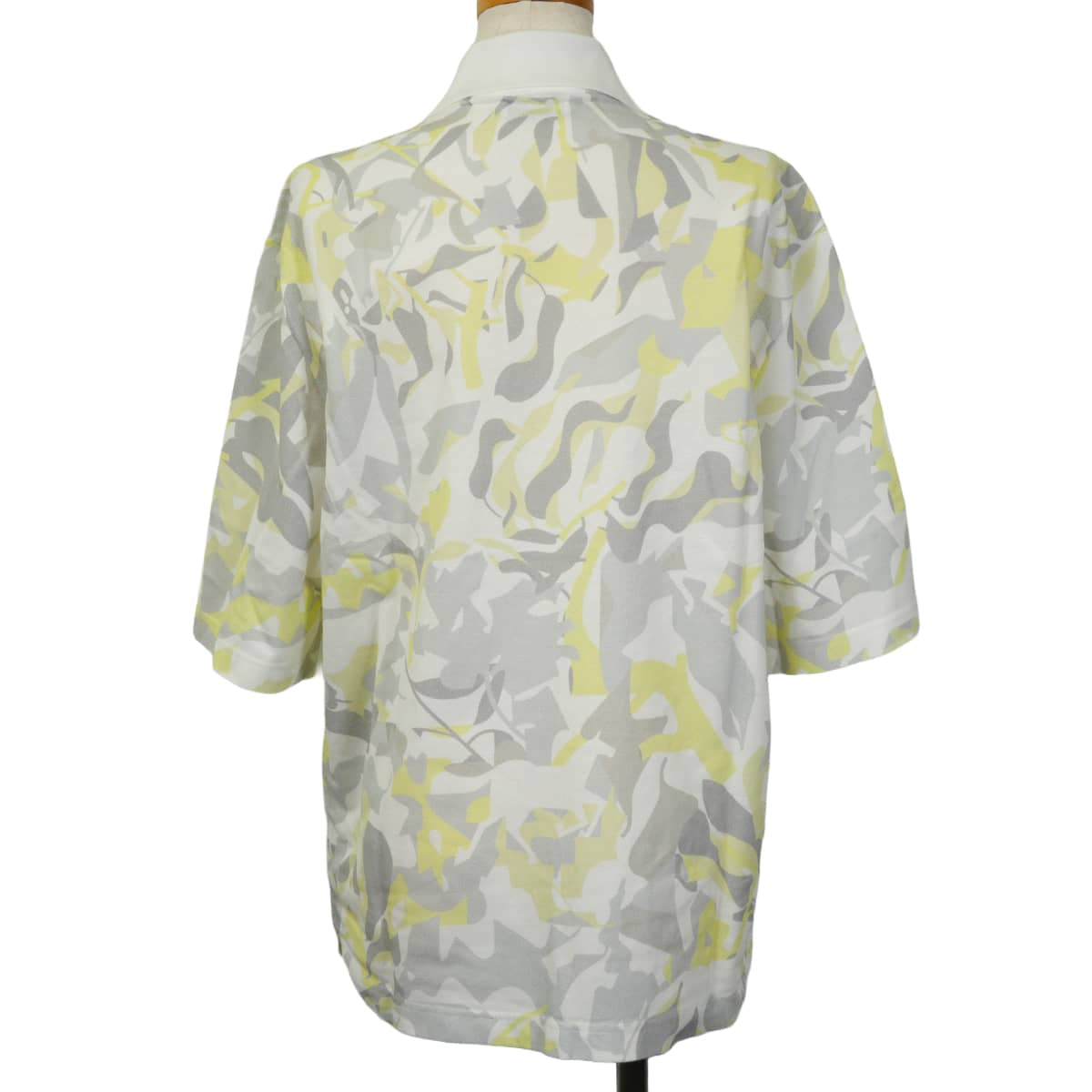 2023SS HERMES Polo shirt Men's Short-Sleeve PUZZLE VEGETAL Blanc (White)/Grey/Yellow Cotton100% #M[EXCELLENT][Authentic]