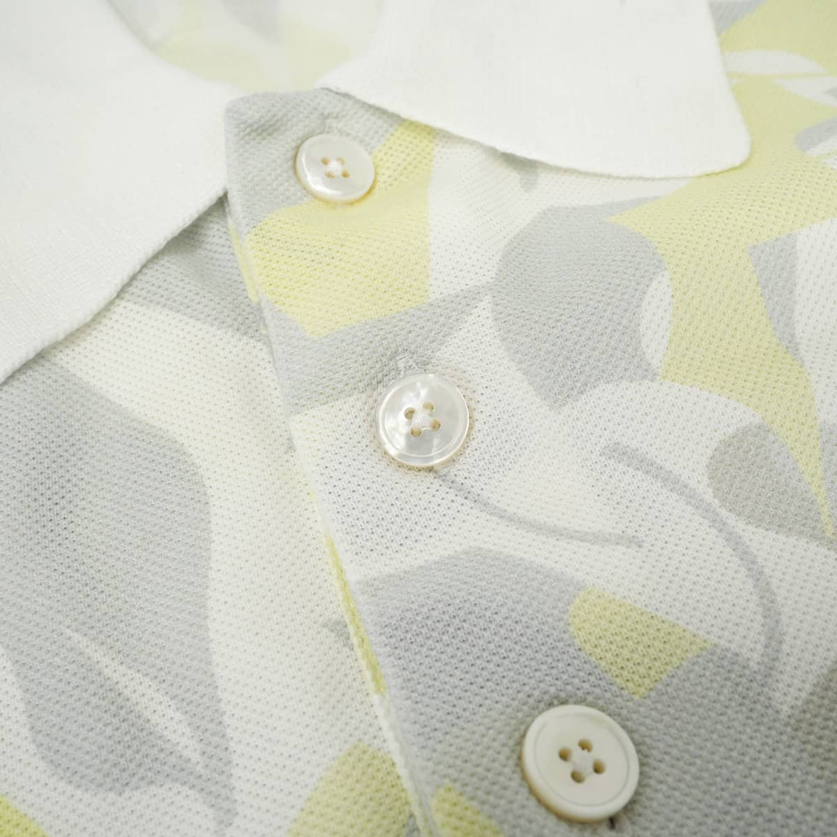 2023SS HERMES Polo shirt Men's Short-Sleeve PUZZLE VEGETAL Blanc (White)/Grey/Yellow Cotton100% #M[EXCELLENT][Authentic]