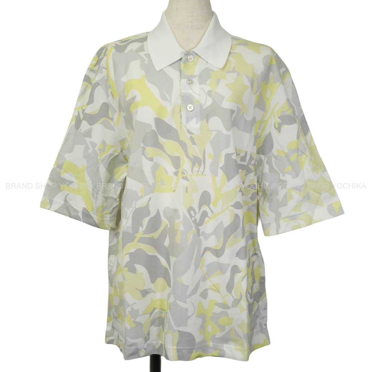 2023SS HERMES Polo shirt Men's Short-Sleeve PUZZLE VEGETAL Blanc (White)/Grey/Yellow Cotton100% #M[EXCELLENT][Authentic]
