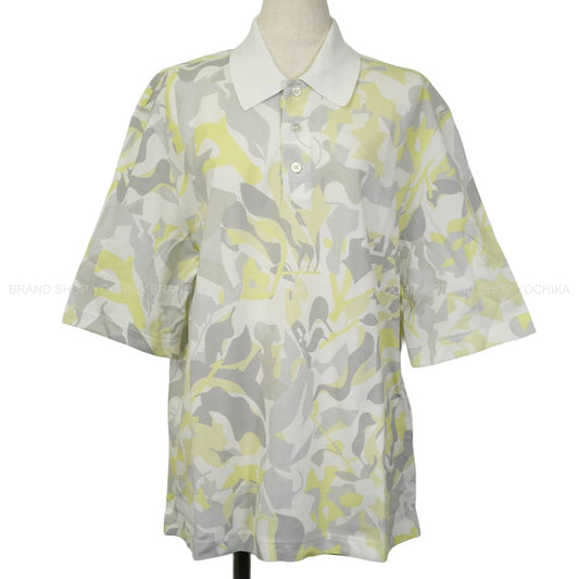2023SS HERMES Polo shirt Men's Short-Sleeve PUZZLE VEGETAL Blanc (White)/Grey/Yellow Cotton100% #M[EXCELLENT][Authentic]