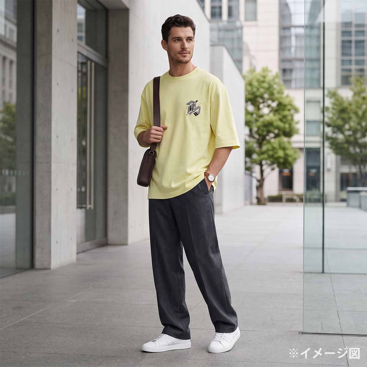 2023SS HERMES Short sleeve t shirt Men's Chevaux en Symetrie Leather PatchLime Yellow Cotton100% lambskin #L H357925[EXCELLENT][Authentic]