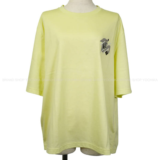 2023SS HERMES Short sleeve t shirt Men's Chevaux en Symetrie Leather PatchLime Yellow Cotton100% lambskin #L H357925[EXCELLENT][Authentic]